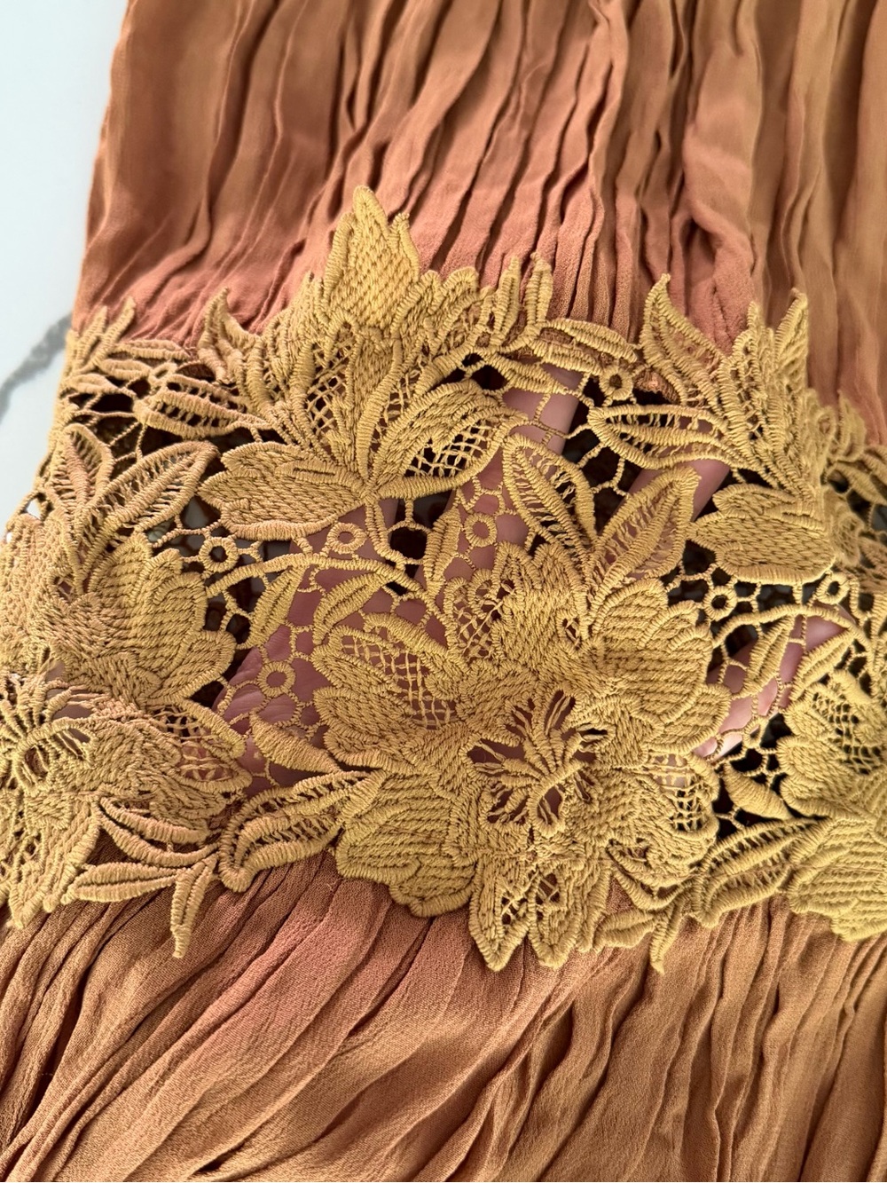 NWT Zara ZW Collection Wrinkled Embroidered Maxi Dress Brown Boho Size L - Picture 13 of 16